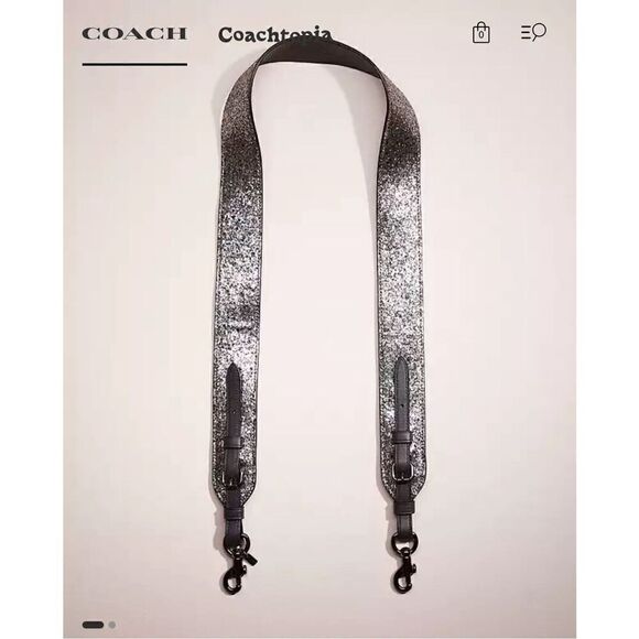 COACH logo leather novelty crossbody strap/belt silver pewter glitter - Picture 1 of 5